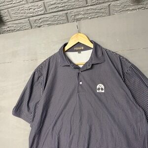 Peter Millar Summer Comfort Mens Gingham Polo Shirt Size L Navy White